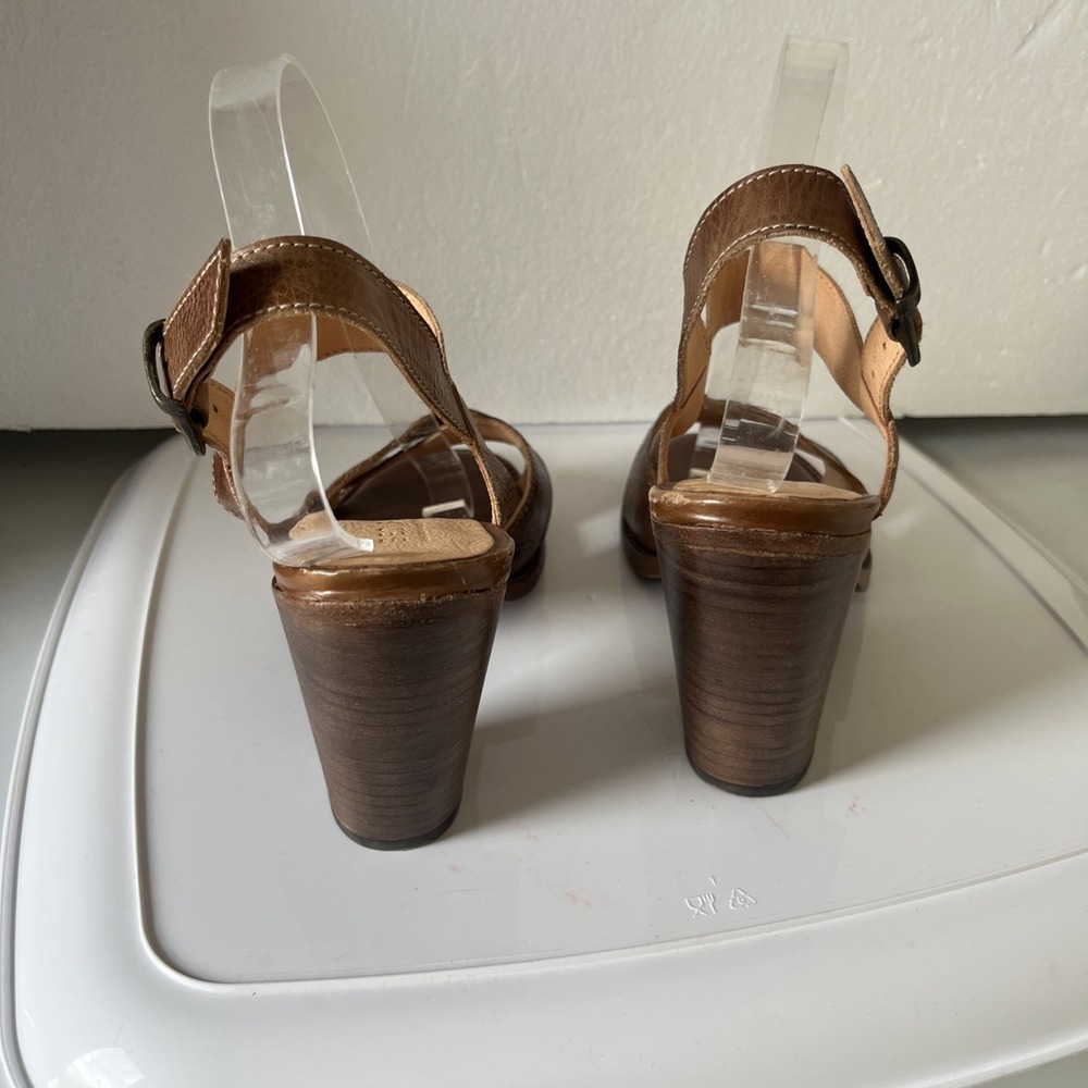 BED STU  Inez Block Heel Strap Leather  Tan  Strap Sandal 9.5 Boho Minimalist - Picture 5 of 13